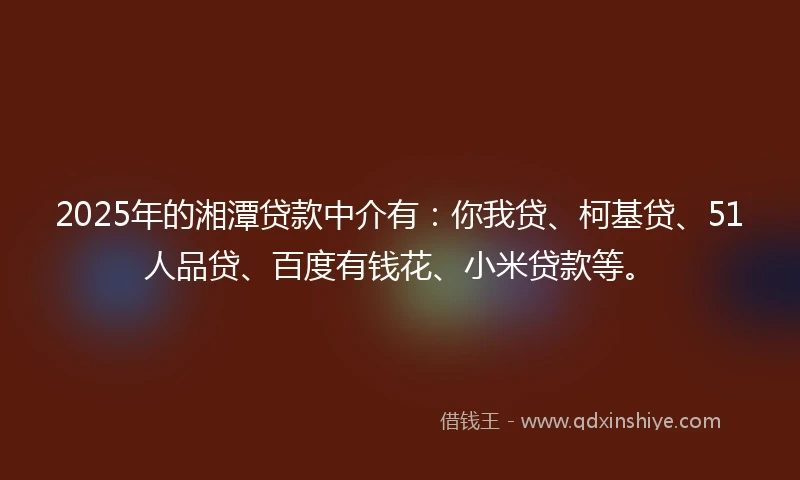 2025年的湘潭贷款中介有：你我贷、柯基贷、51人品贷、百度有钱花、小米贷款等。