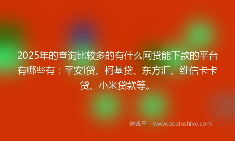 2025年的查询比较多的有什么网贷能下款的平台有哪些有：平安i贷、柯基贷、东方汇、维信卡卡贷、小米贷款等。