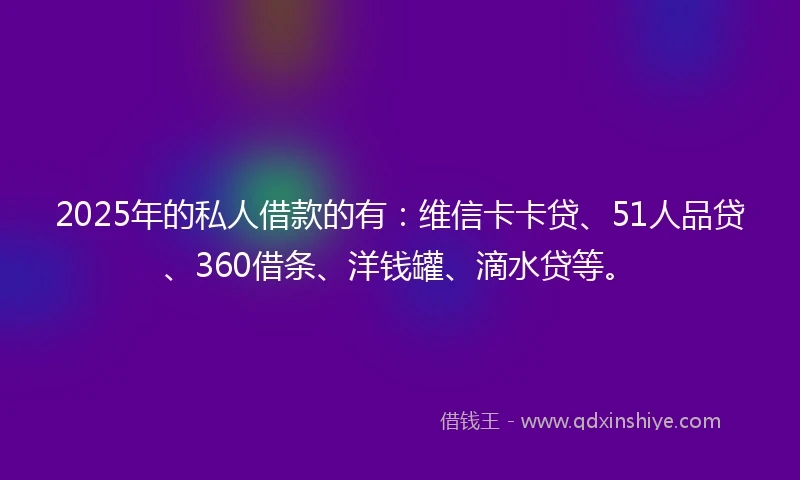 2025年的私人借款的有：维信卡卡贷、51人品贷、360借条、洋钱罐、滴水贷等。