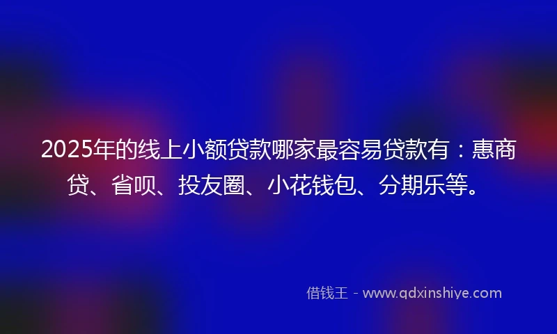 2025年的线上小额贷款哪家最容易贷款有：惠商贷、省呗、投友圈、小花钱包、分期乐等。