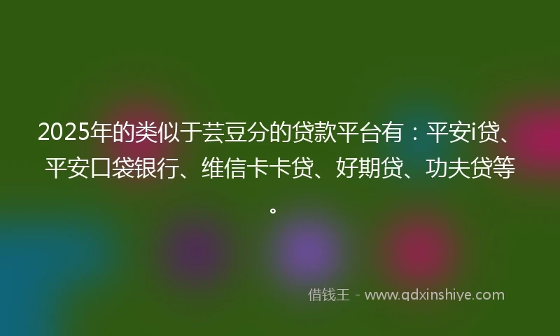2025年的类似于芸豆分的贷款平台有：平安i贷、平安口袋银行、维信卡卡贷、好期贷、功夫贷等。