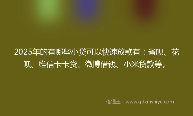 2025年的有哪些小贷可以快速放款有：省呗、花呗、维信卡卡贷、微博借钱、小米贷款等。