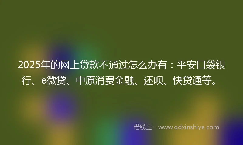 2025年的网上贷款不通过怎么办有：平安口袋银行、e微贷、中原消费金融、还呗、快贷通等。