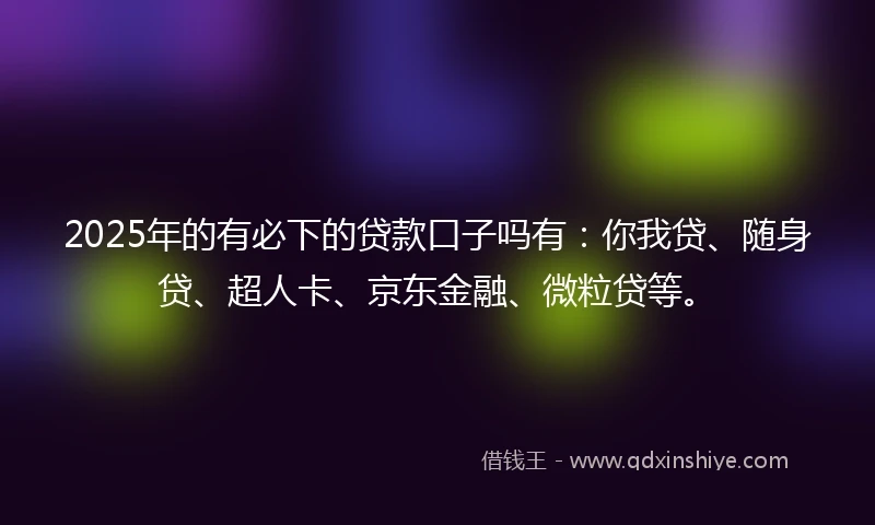 2025年的有必下的贷款口子吗有：你我贷、随身贷、超人卡、京东金融、微粒贷等。