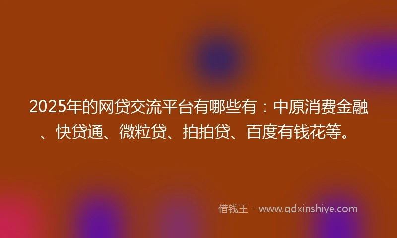 2025年的网贷交流平台有哪些有：中原消费金融、快贷通、微粒贷、拍拍贷、百度有钱花等。