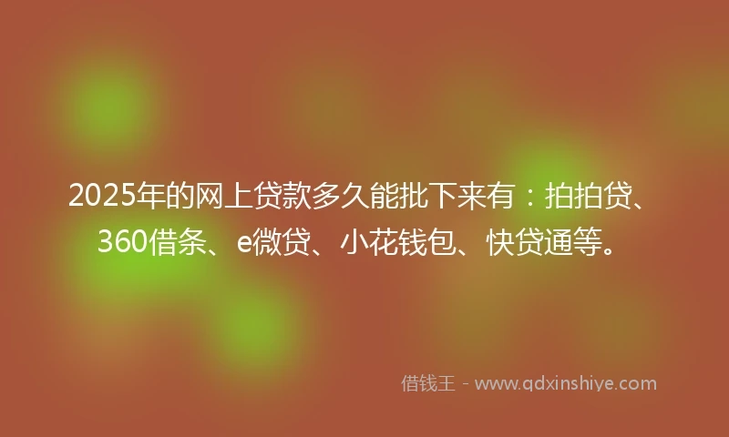 2025年的网上贷款多久能批下来有：拍拍贷、360借条、e微贷、小花钱包、快贷通等。