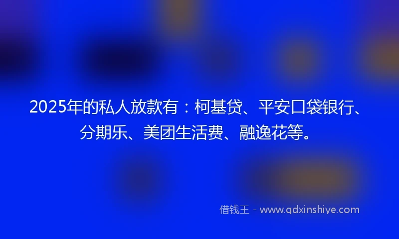 2025年的私人放款有：柯基贷、平安口袋银行、分期乐、美团生活费、融逸花等。