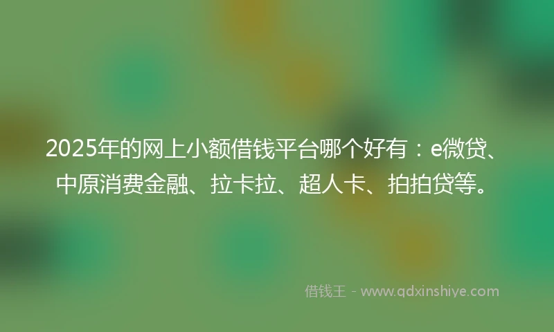2025年的网上小额借钱平台哪个好有：e微贷、中原消费金融、拉卡拉、超人卡、拍拍贷等。