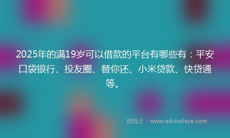2025年的满19岁可以借款的平台有哪些有：平安口袋银行、投友圈、替你还、小米贷款、快贷通等。