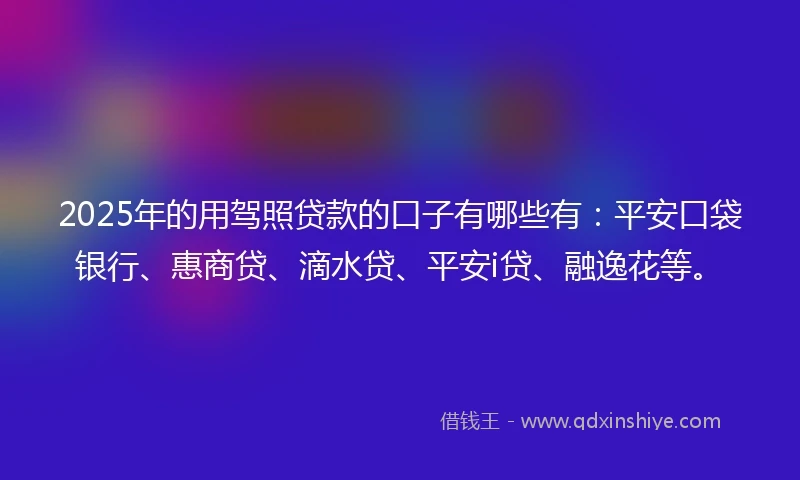 2025年的用驾照贷款的口子有哪些有：平安口袋银行、惠商贷、滴水贷、平安i贷、融逸花等。