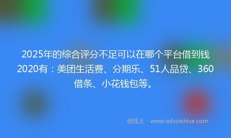 2025年的综合评分不足可以在哪个平台借到钱2020有：美团生活费、分期乐、51人品贷、360借条、小花钱包等。