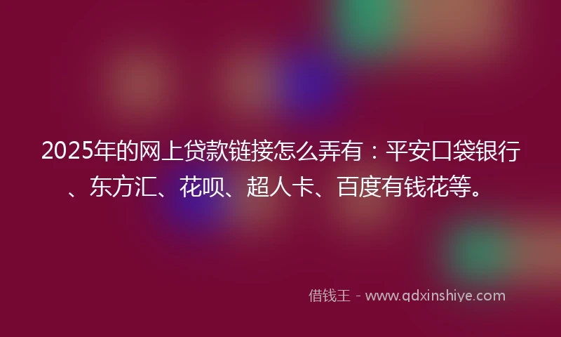 2025年的网上贷款链接怎么弄有：平安口袋银行、东方汇、花呗、超人卡、百度有钱花等。