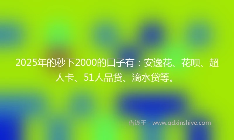 2025年的秒下2000的口子有：安逸花、花呗、超人卡、51人品贷、滴水贷等。