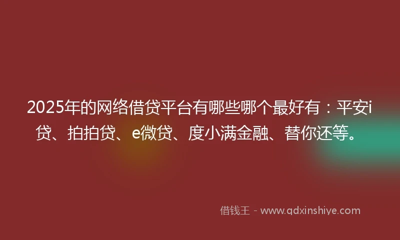 2025年的网络借贷平台有哪些哪个最好有：平安i贷、拍拍贷、e微贷、度小满金融、替你还等。