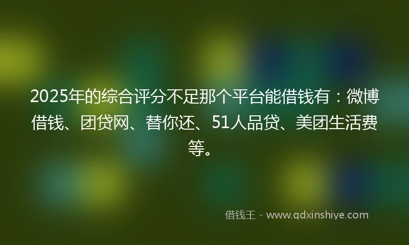 2025年的综合评分不足那个平台能借钱有：微博借钱、团贷网、替你还、51人品贷、美团生活费等。