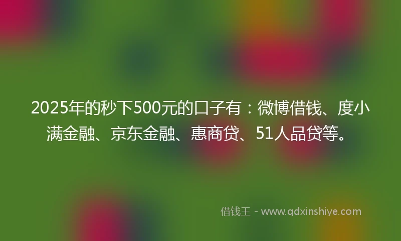2025年的秒下500元的口子有：微博借钱、度小满金融、京东金融、惠商贷、51人品贷等。