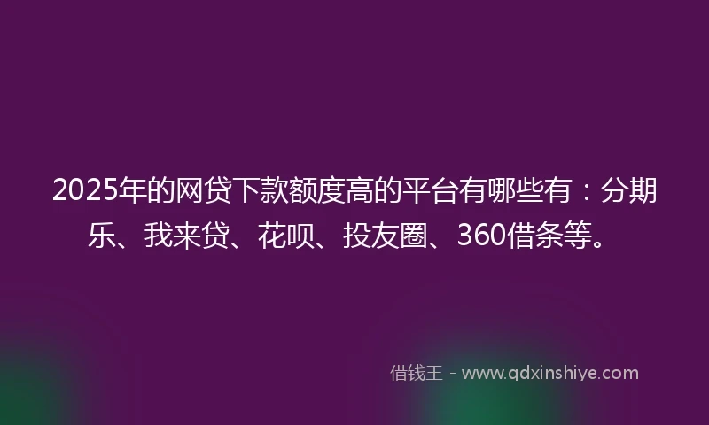 2025年的网贷下款额度高的平台有哪些有：分期乐、我来贷、花呗、投友圈、360借条等。