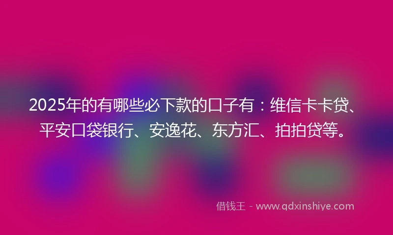 2025年的有哪些必下款的口子有:维信卡卡贷、平安口袋银行、安逸花、东方汇、拍拍贷等。