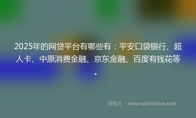 2025年的网贷平台有哪些有：平安口袋银行、超人卡、中原消费金融、京东金融、百度有钱花等。
