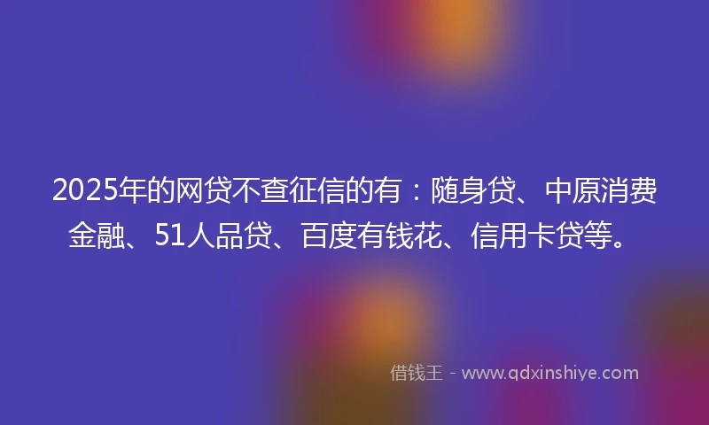 2025年的网贷不查征信的有：随身贷、中原消费金融、51人品贷、百度有钱花、信用卡贷等。