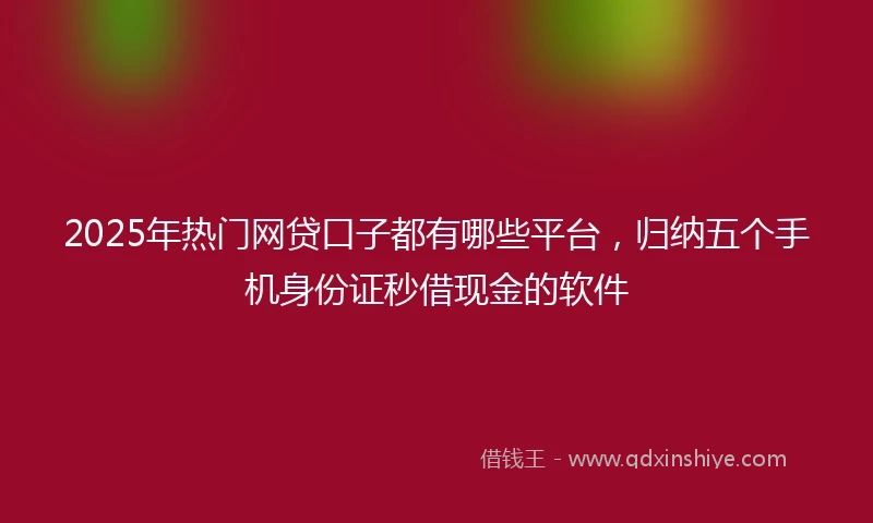 2025年热门网贷口子都有哪些平台，归纳五个手机身份证秒借现金的软件