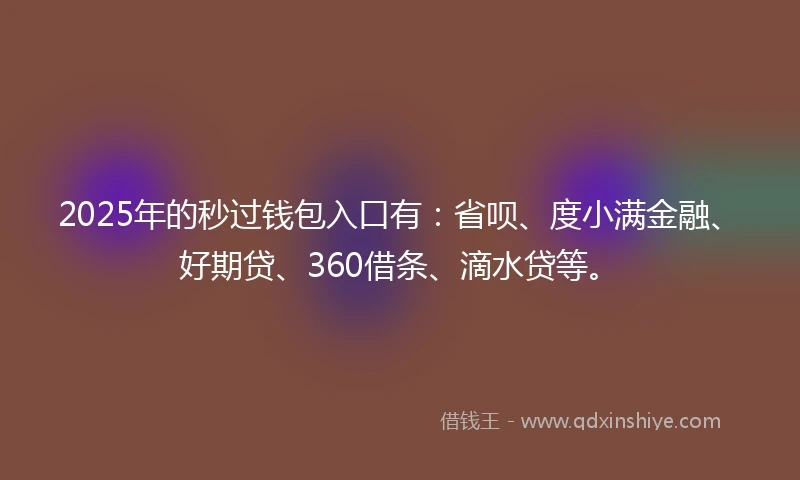 2025年的秒过钱包入口有：省呗、度小满金融、好期贷、360借条、滴水贷等。