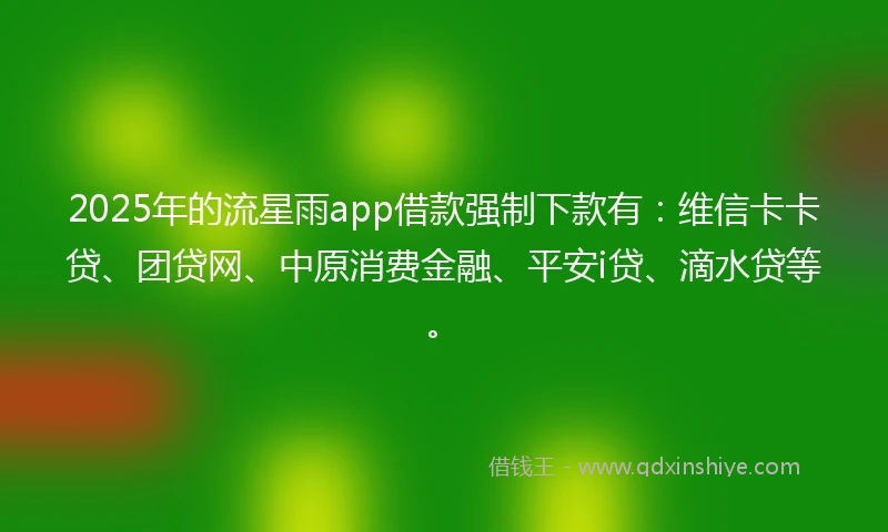 2025年的流星雨app借款强制下款有：维信卡卡贷、团贷网、中原消费金融、平安i贷、滴水贷等。