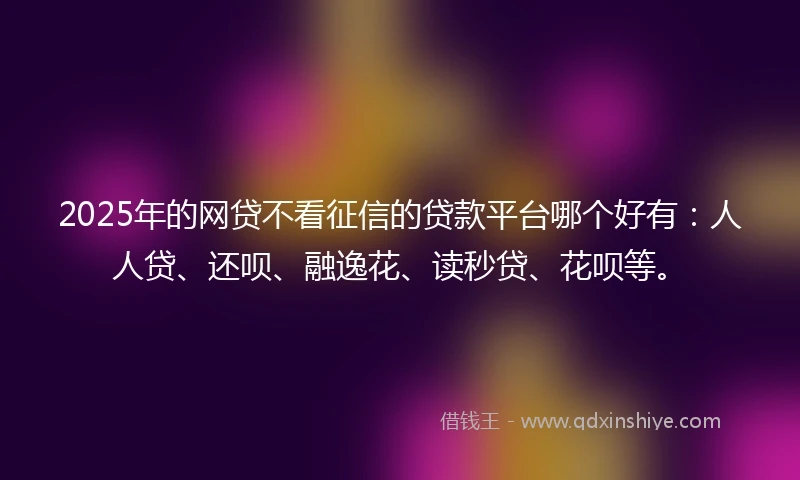 2025年的网贷不看征信的贷款平台哪个好有：人人贷、还呗、融逸花、读秒贷、花呗等。