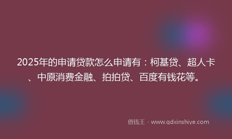 2025年的申请贷款怎么申请有：柯基贷、超人卡、中原消费金融、拍拍贷、百度有钱花等。