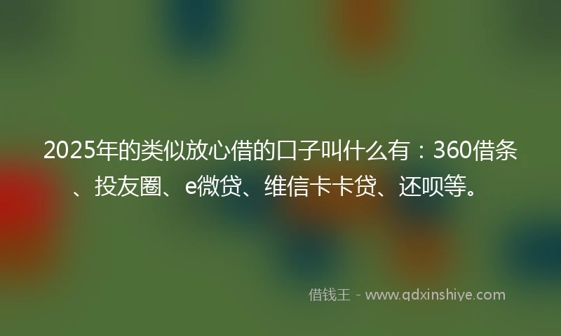 2025年的类似放心借的口子叫什么有：360借条、投友圈、e微贷、维信卡卡贷、还呗等。