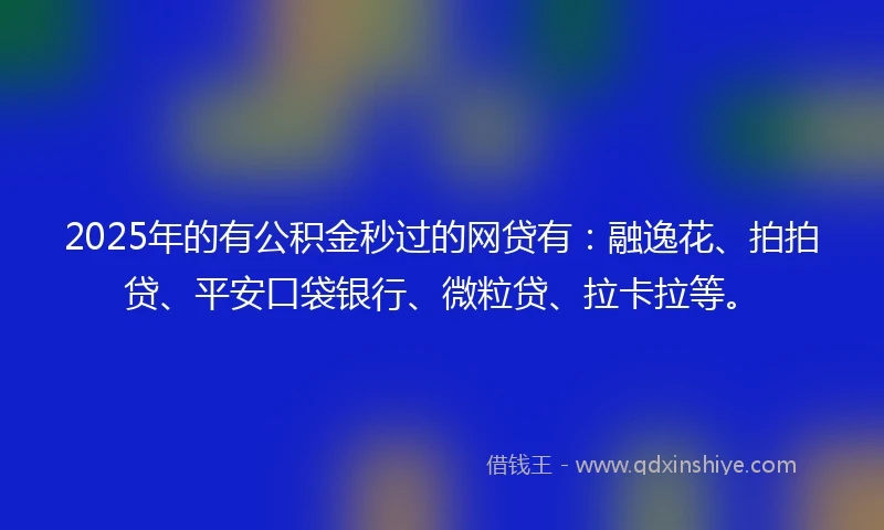 2025年的有公积金秒过的网贷有：融逸花、拍拍贷、平安口袋银行、微粒贷、拉卡拉等。