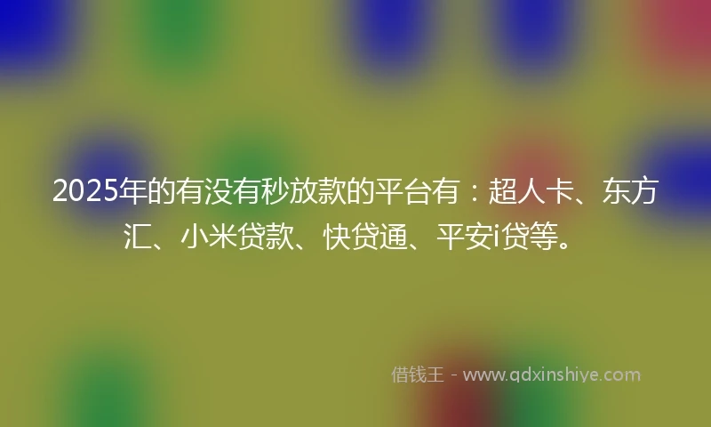 2025年的有没有秒放款的平台有：超人卡、东方汇、小米贷款、快贷通、平安i贷等。