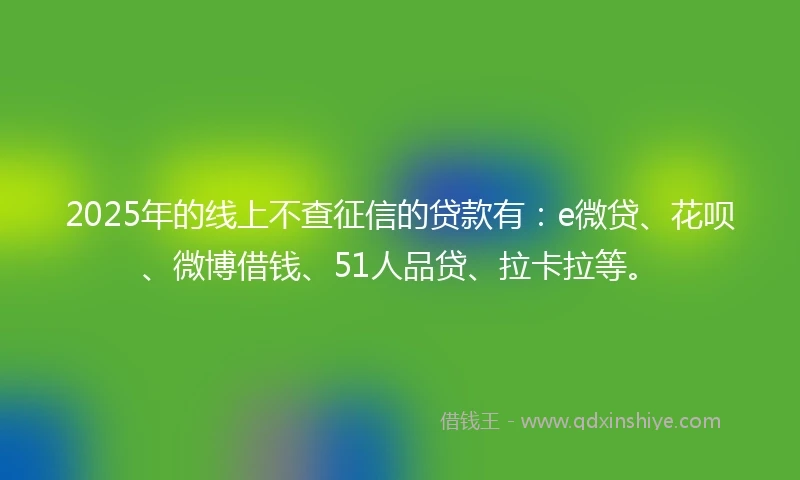 2025年的线上不查征信的贷款有:e微贷、花呗、微博借钱、51人品贷、拉卡拉等。