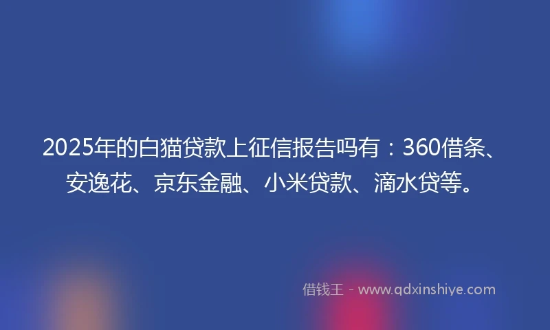 2025年的白猫贷款上征信报告吗有：360借条、安逸花、京东金融、小米贷款、滴水贷等。