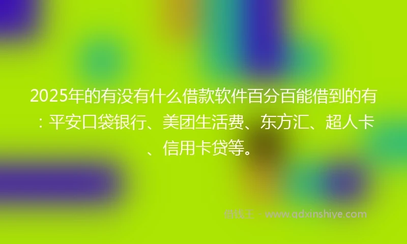 2025年的有没有什么借款软件百分百能借到的有：平安口袋银行、美团生活费、东方汇、超人卡、信用卡贷等。