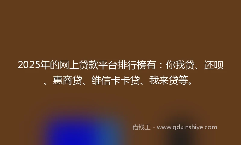 2025年的网上贷款平台排行榜有：你我贷、还呗、惠商贷、维信卡卡贷、我来贷等。
