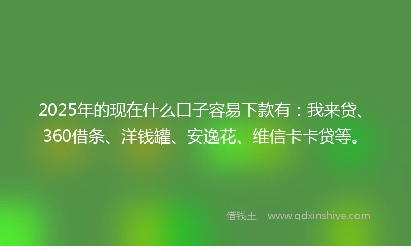 2025年的现在什么口子容易下款有：我来贷、360借条、洋钱罐、安逸花、维信卡卡贷等。