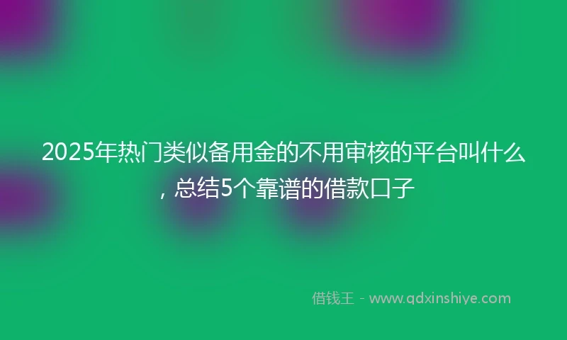 2025年热门类似备用金的不用审核的平台叫什么，总结5个靠谱的借款口子