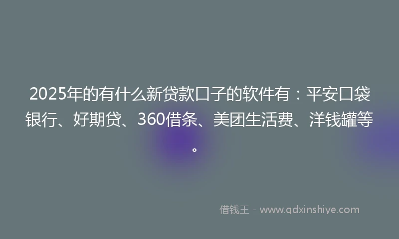 2025年的有什么新贷款口子的软件有：平安口袋银行、好期贷、360借条、美团生活费、洋钱罐等。
