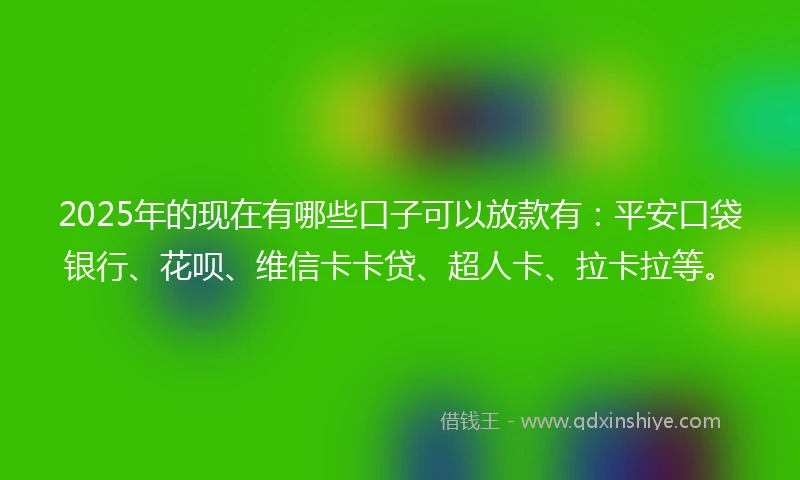2025年的现在有哪些口子可以放款有：平安口袋银行、花呗、维信卡卡贷、超人卡、拉卡拉等。