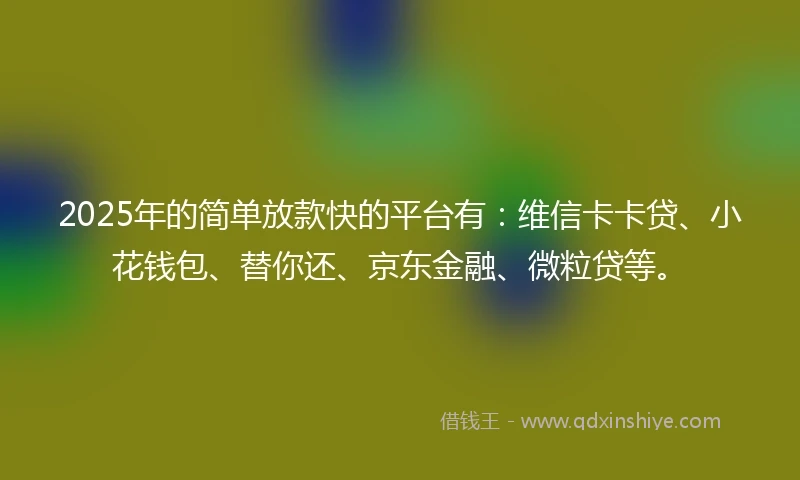 2025年的简单放款快的平台有：维信卡卡贷、小花钱包、替你还、京东金融、微粒贷等。