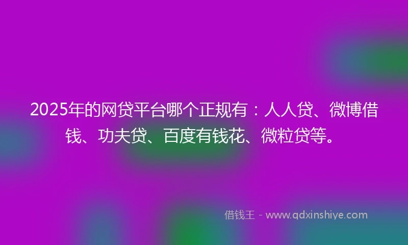 2025年的网贷平台哪个正规有：人人贷、微博借钱、功夫贷、百度有钱花、微粒贷等。