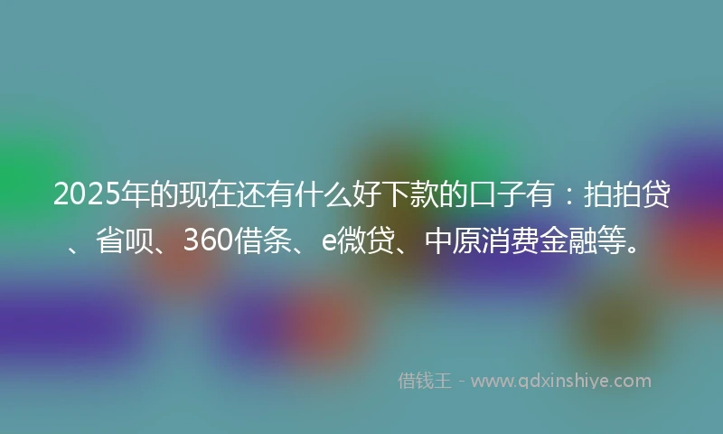 2025年的现在还有什么好下款的口子有：拍拍贷、省呗、360借条、e微贷、中原消费金融等。