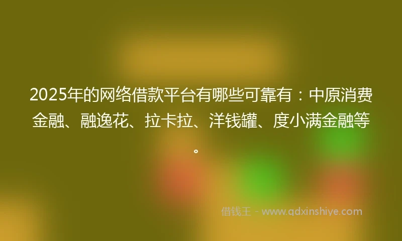 2025年的网络借款平台有哪些可靠有：中原消费金融、融逸花、拉卡拉、洋钱罐、度小满金融等。