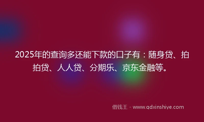 2025年的查询多还能下款的口子有：随身贷、拍拍贷、人人贷、分期乐、京东金融等。