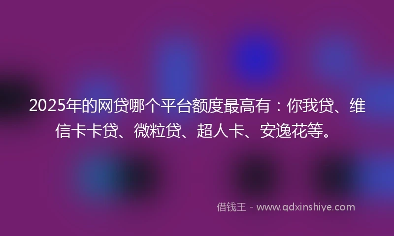 2025年的网贷哪个平台额度最高有：你我贷、维信卡卡贷、微粒贷、超人卡、安逸花等。