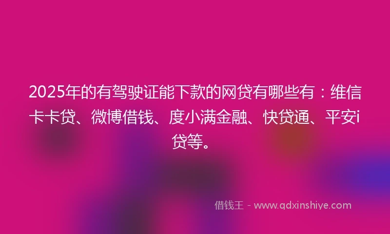 2025年的有驾驶证能下款的网贷有哪些有：维信卡卡贷、微博借钱、度小满金融、快贷通、平安i贷等。
