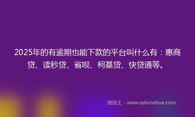 2025年的有逾期也能下款的平台叫什么有：惠商贷、读秒贷、省呗、柯基贷、快贷通等。