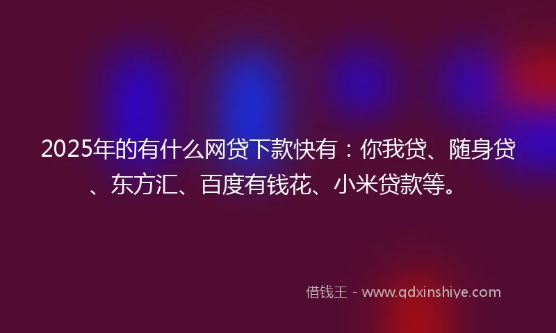 2025年的有什么网贷下款快有：你我贷、随身贷、东方汇、百度有钱花、小米贷款等。