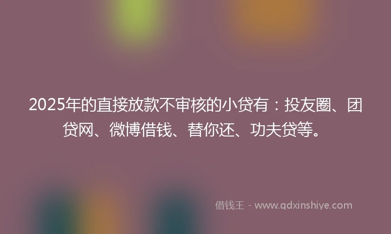 2025年的直接放款不审核的小贷有：投友圈、团贷网、微博借钱、替你还、功夫贷等。